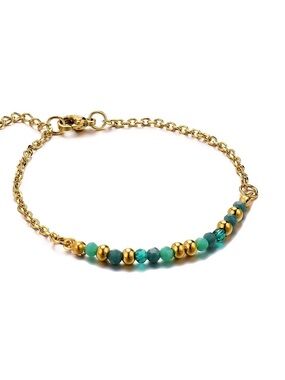 Gold Chain Bracelet with Turquoise Beads - Women Jewelry